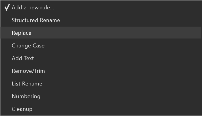 Add rule dropdown