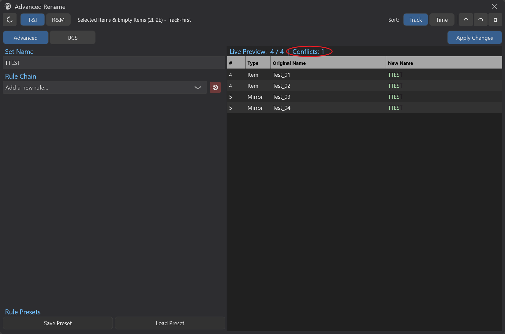 Conflict detection status hint