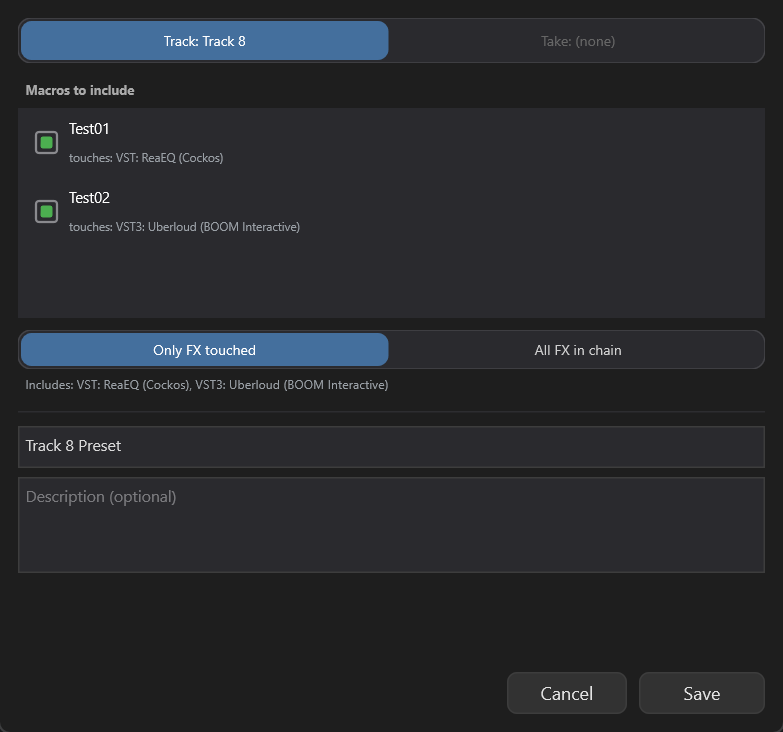 Save Preset dialog