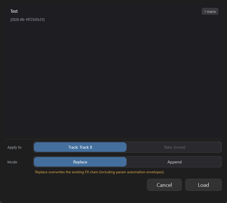 Load Preset dialog