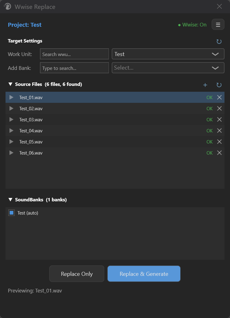 Wwise Replace interface overview